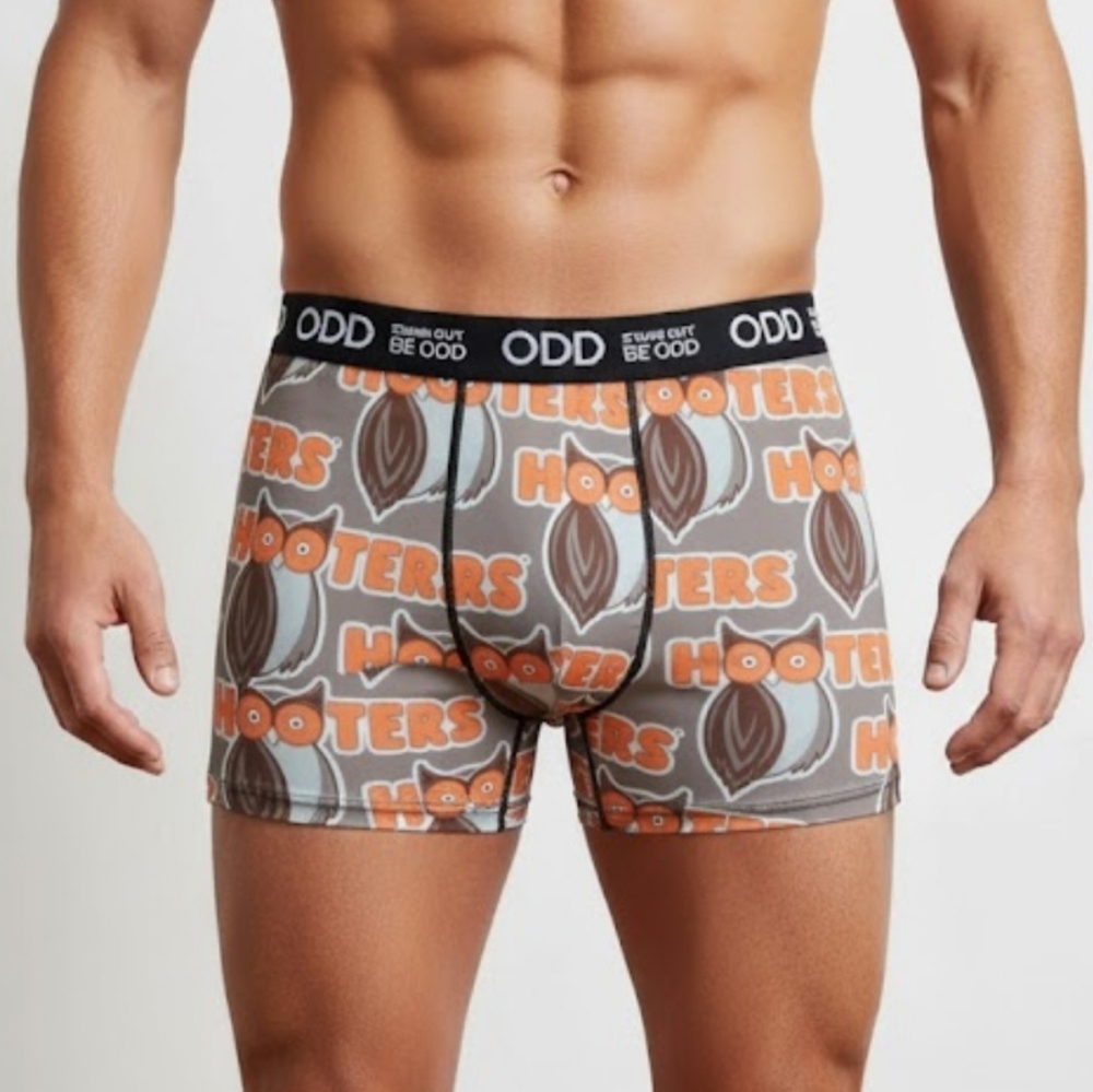 🔥NEW! ODD Hooters Boxer Briefs - Brown and Orange Sz Medium NWT 12.16